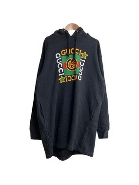 Gucci Logo Print Sweatshirt Long Hoodie Dress M Black